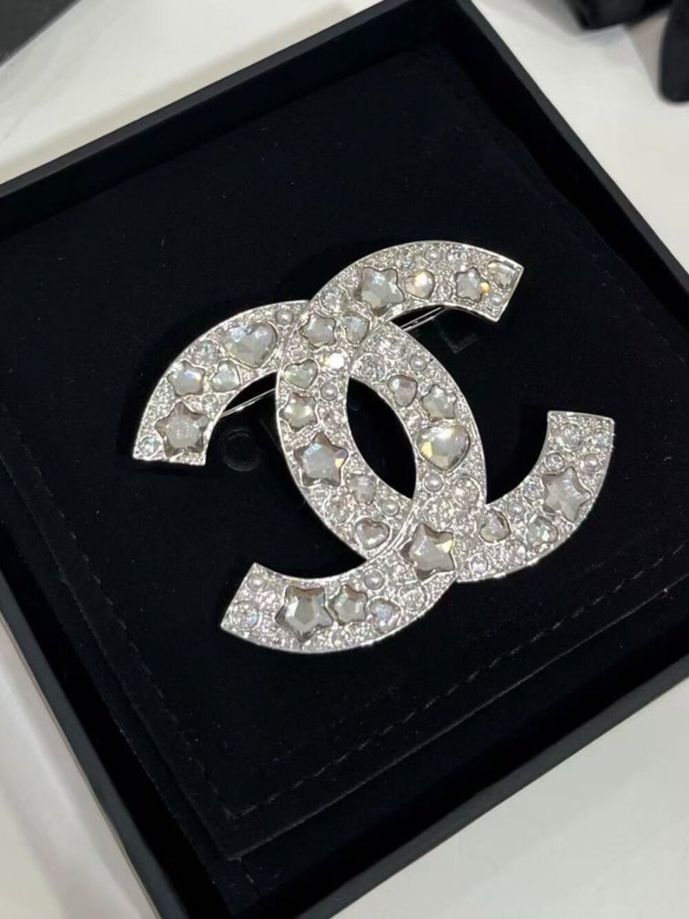 Chanel Silver Interlocking CC Brooch